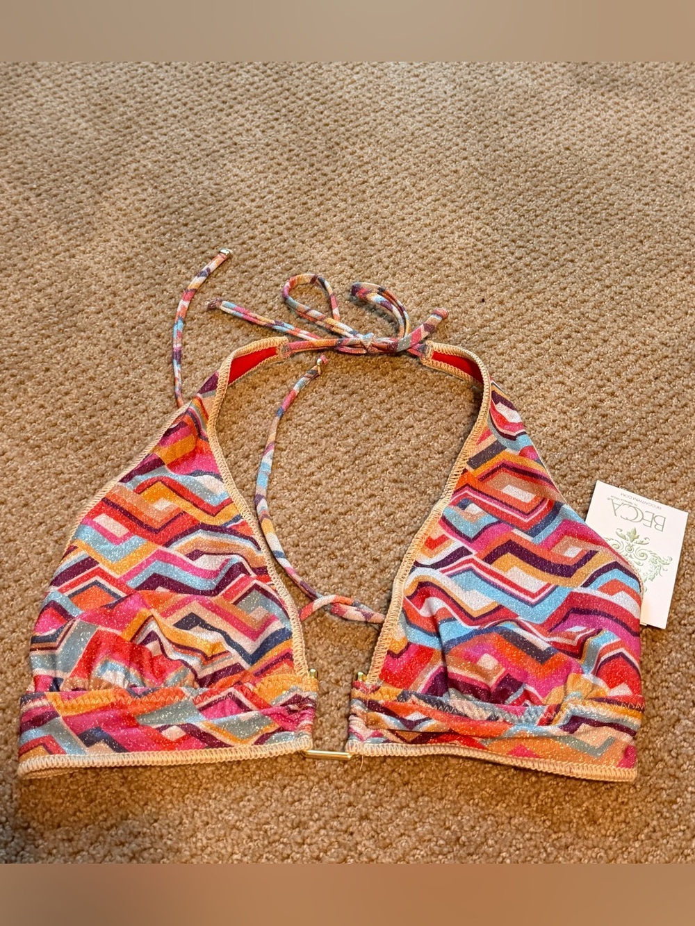 BECCA Multicolor Chevron Halter Bikini Top - Pink, Orange, Blue, Red